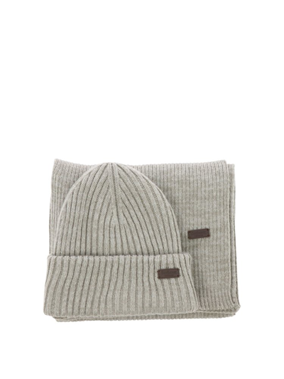 Barbour Crimdon Beanie And Scarf Set In Grey