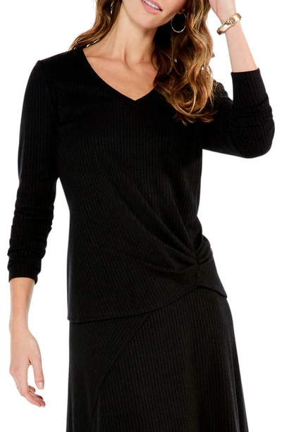 Nic + Zoe Cozy Long Sleeve Ribbed Top In Black