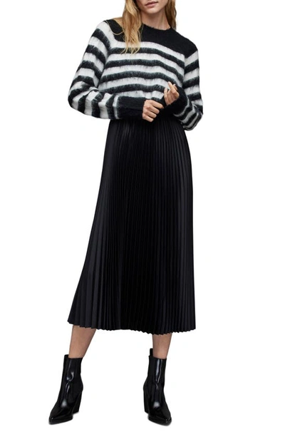 Allsaints Josie Two-piece Crop Sweater & Midi Dress In Black/ Cream