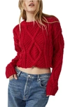 Free People Cutting Edge Cotton Cable Sweater In Red