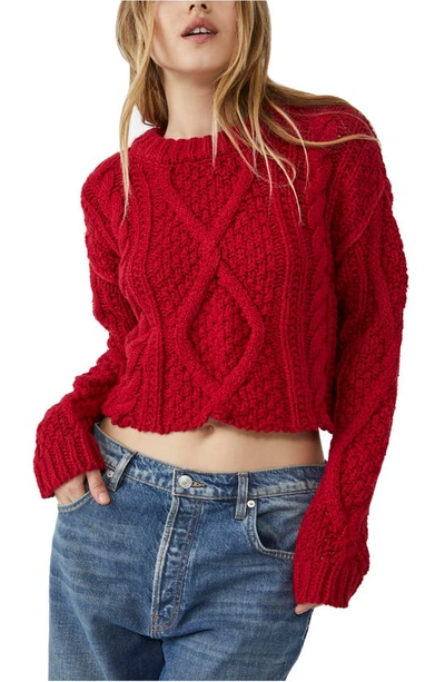 Free People Cutting Edge Cotton Cable Sweater In Cranberry