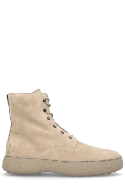 Tod's Laced Ankle Boots In Beige