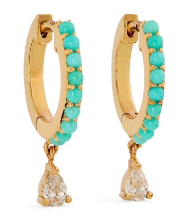 Jennifer Meyer Yellow Gold, Diamond And Turquoise Huggie Earrings