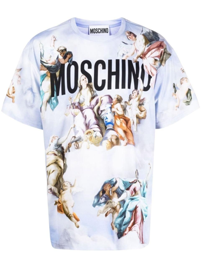 Moschino Graphic-print Crew-neck T-shirt In Blue
