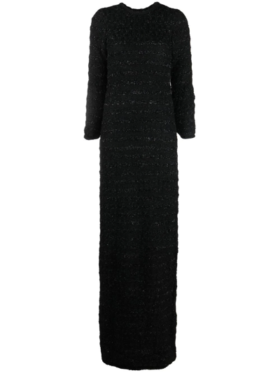 Balenciaga Tweed Button-back Dress In Black