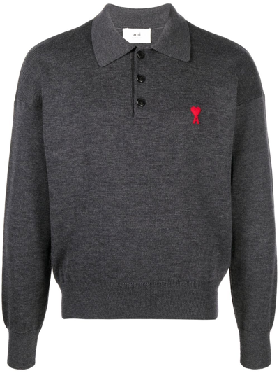 Ami Alexandre Mattiussi Ami Paris Ami De Coeur Drop Shoulder Polo Shirt In Grey