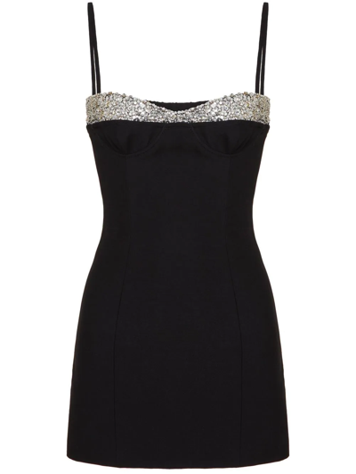 Valentino Crystal-embellished Wool And Silk-blend Crepe Mini Dress In Black