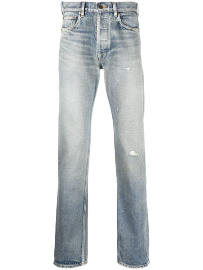 Saint Laurent Stonewashed Straight-cut Jeans In Blue