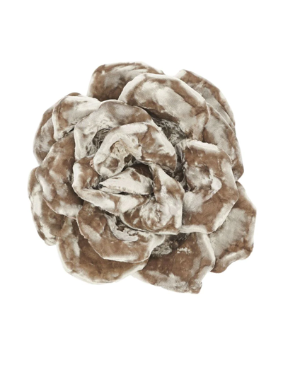 Saint Laurent Rose Velour-silk Brooch In Brown