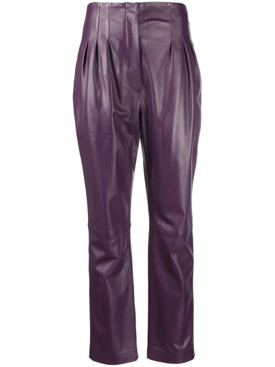 Alberta Ferretti Tapered-leg Leather Trousers In Violett