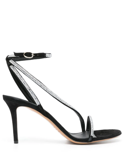 Isabel Marant 100mm Crystal Embellished Strappy Sandals In Black