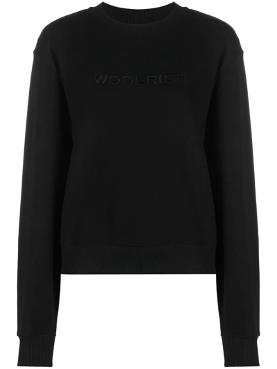 Woolrich Organic-cotton Long-sleeve Sweatshirt In Schwarz