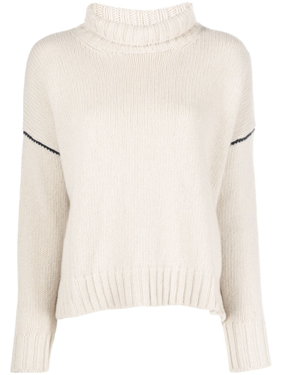 Woolrich Virgin Wool Rollneck Jumper In Neutrals