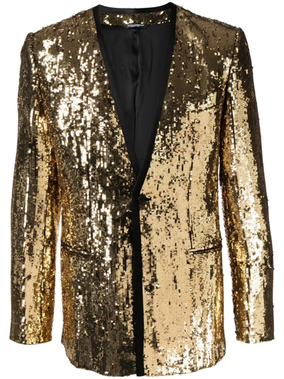 Dolce & Gabbana Sicilia-fit Embellished Single-breasted Blazer In Gold