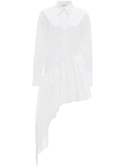 Jw Anderson Asymmetric Cotton Shirt Dress In White