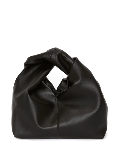 Jw Anderson Black Leather Mini Twister Tote Bag In Nero