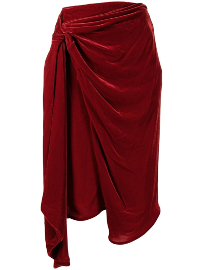 Stella Mccartney Gathered Velvet Midi Skirt In Rot