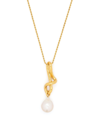Missoma Molten Knot Pearl Drop Necklace In Gold