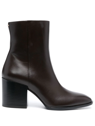 Peserico Leather Block-heel Ankle Boots In Braun