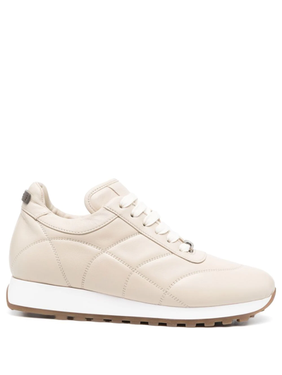Peserico Leather Tonal-stitched Sneakers In Nude