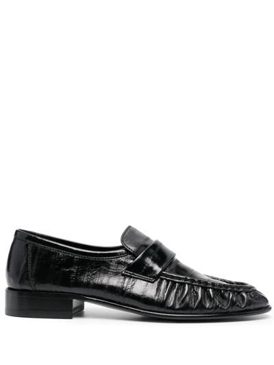 The Row Ruched-detail Leather Loafers In Black