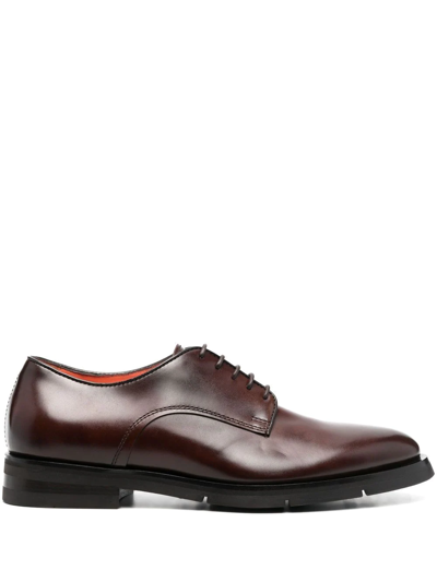 Santoni Lace-up Leather Derby Shoes In Burgundy