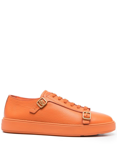 Santoni Lace-up Leather Sneakers In Orange