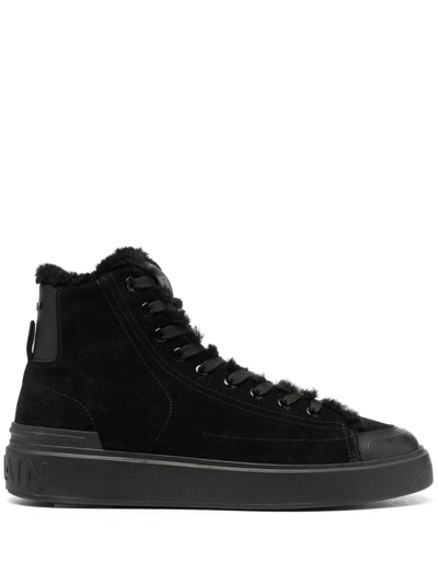 Balmain High-top Suede Sneakers In Black