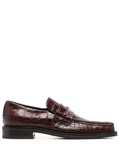 Martine Rose Chain Croc Print Loafers In Brown Faux Croc