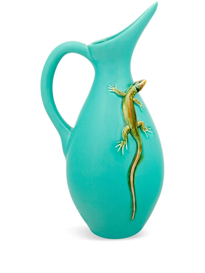 Bordallo Pinheiro 'jarro Com Lagartixa' Vase In Green
