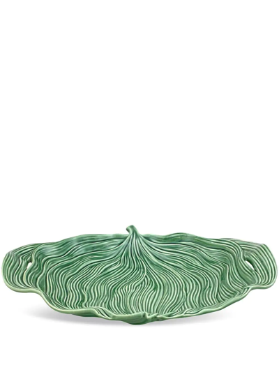 Bordallo Pinheiro 'folhas' Striped Platter In Green