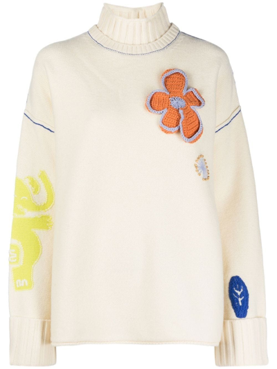 Mcq By Alexander Mcqueen Floral-appliqué Roll Neck Jumper In Nude