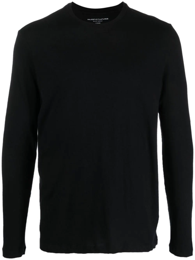 Majestic Crew Neck Long-sleeved T-shirt In Black