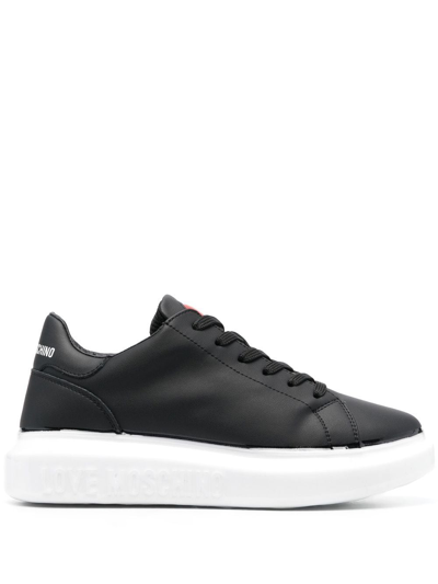 Love Moschino Low-top Lace-up Sneakers In Black