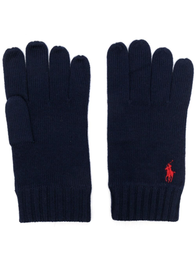 Polo Ralph Lauren Logo-embroidered Wool Gloves In Blau