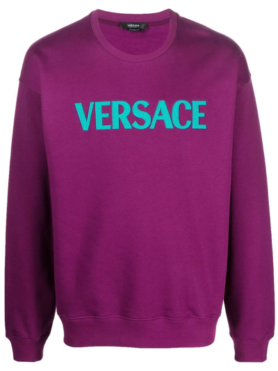 Versace Logo-patch Long-sleeve Sweatshirt In Purple