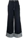 ESSENTIEL ANTWERP CANADIAN WIDE-LEG RAW-CUFF JEANS