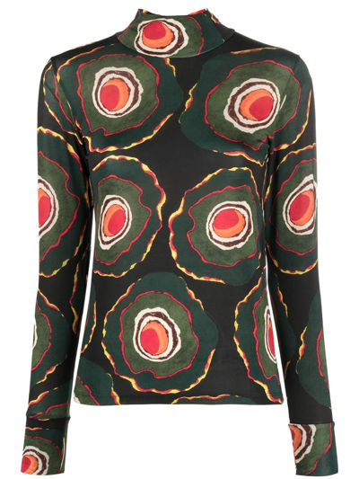 Colville Circle-print Long Sleeve Top In Black Green Yellow Red