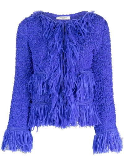 Charlott Fringe-detail Bouclé Cardigan In Purple