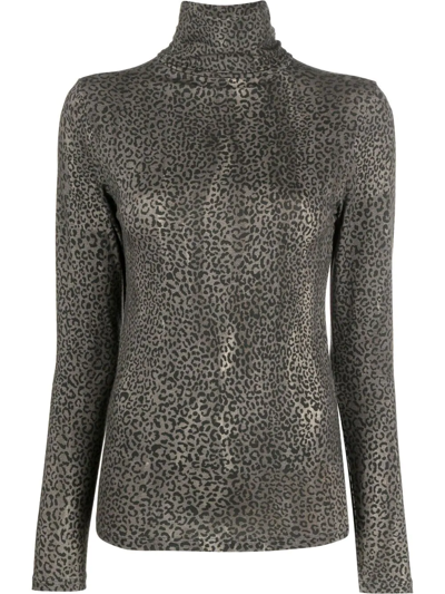 Majestic Leopard-print Roll-neck Top In Grün