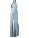 MICHELLE MASON BACKLESS HALTER-NECK TIE GOWN