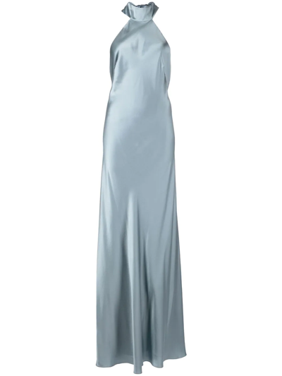 Michelle Mason Backless Halter-neck Tie Gown In Blau