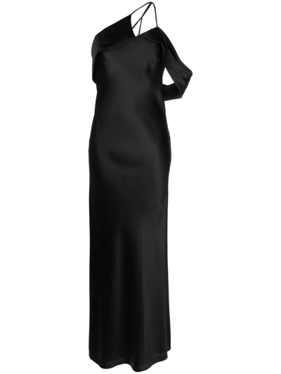 Michelle Mason Bias-cut One-shoulder Gown In Schwarz