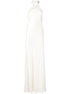 MICHELLE MASON BACKLESS HALTER-NECK TIE GOWN