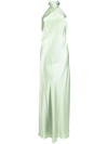 MICHELLE MASON BACKLESS HALTER-NECK TIE GOWN