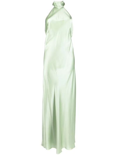 Michelle Mason Backless Halter-neck Tie Gown In Grün