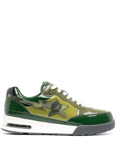 A Bathing Ape Patent-leather Low-top Sneakers In Grün
