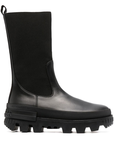 Moncler Ridged-sole Panelled Boots In Black