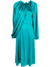 Colville Perfumo Draped Midi Silk Dress In Blau
