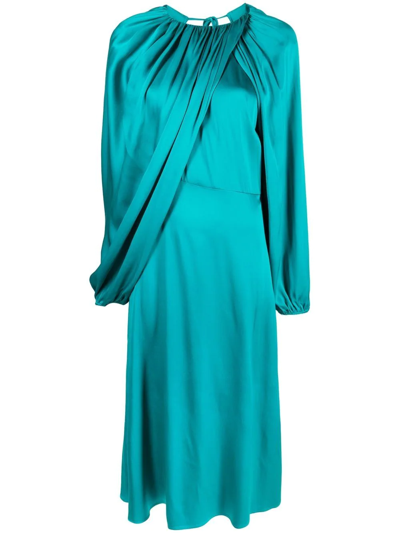Colville Perfumo Draped Midi Silk Dress In Turquoise
